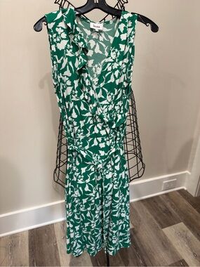 Leota Green and White Floral Wrap Dress